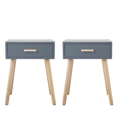 Ensemble de 2 tables de chevet modernes en bois avec 1 tiroir en bois et 4 robustes Clower Clemmons