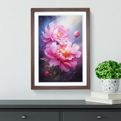 Peony Flower Action Painting - Single Picture Frame Print on Wood