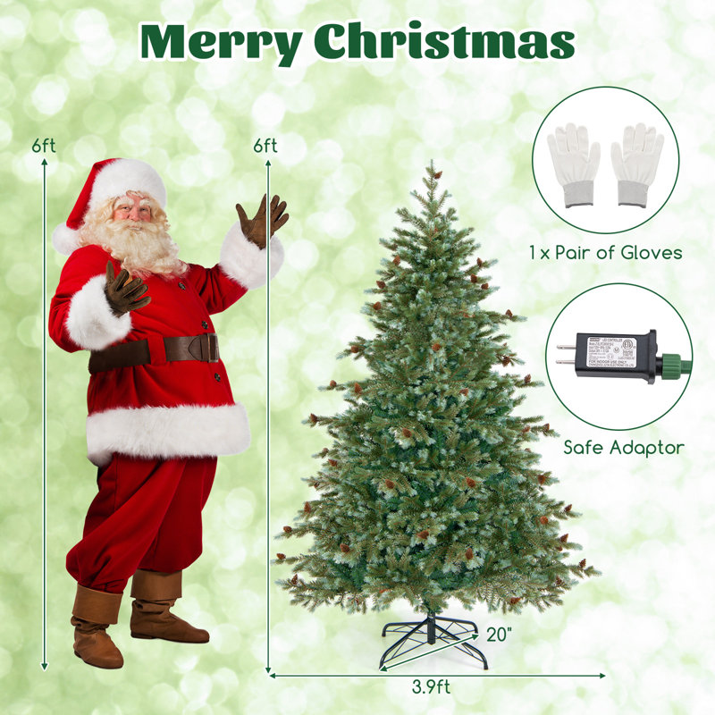 6 pi Arbre de Noël avec lumière, pommes de pin, 6'