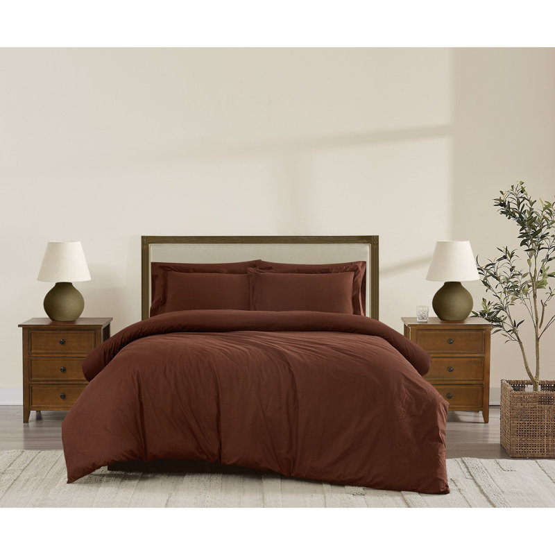 Ensembles de couette en coton Brooklyn Loom Classic, Housse de couette simple TG + 1 taie décorative S, Brun