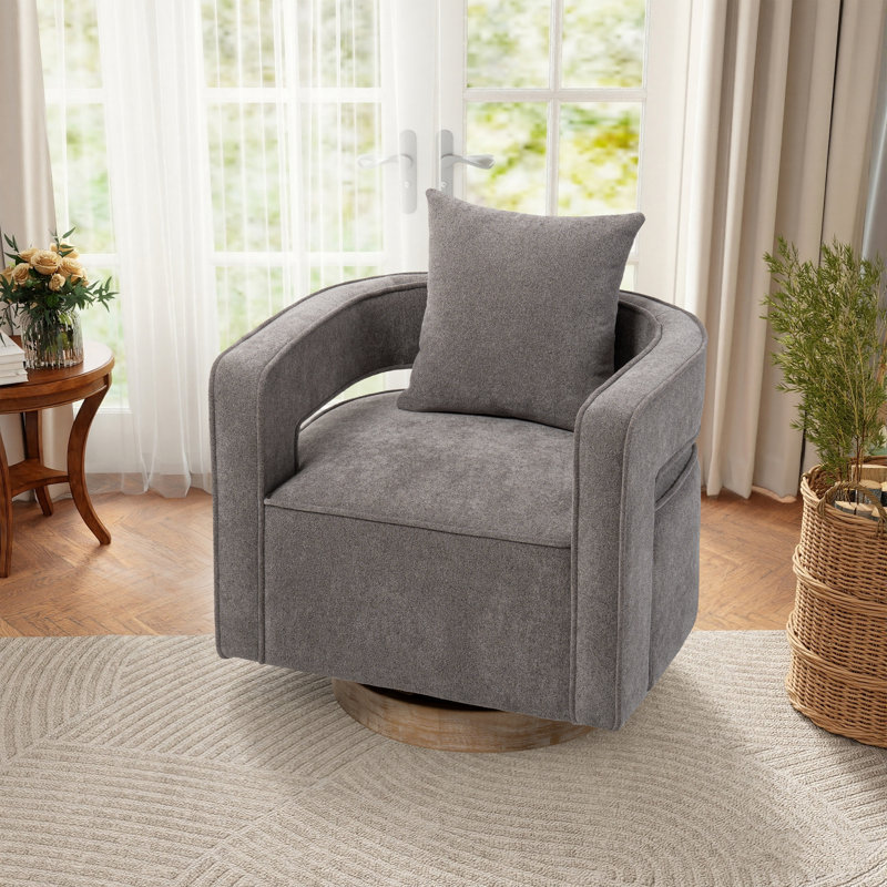Fauteuil demi-tonneau moderne pivotant avec dossier ouvert, Mélange de lin gris anthracite