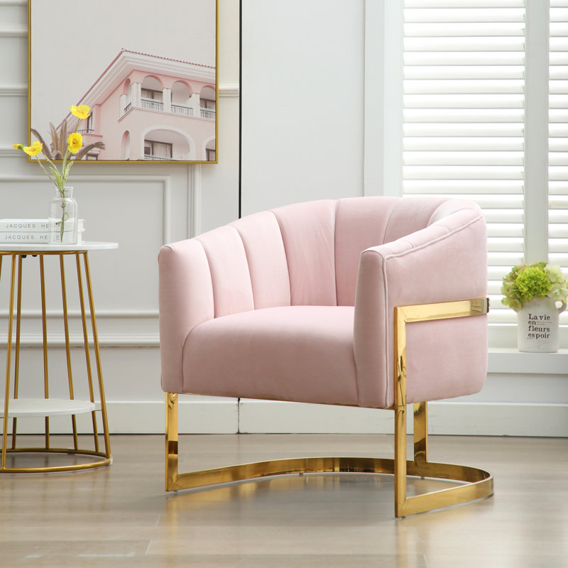 Fauteuil demi-tonneau Tellico, Velours rose