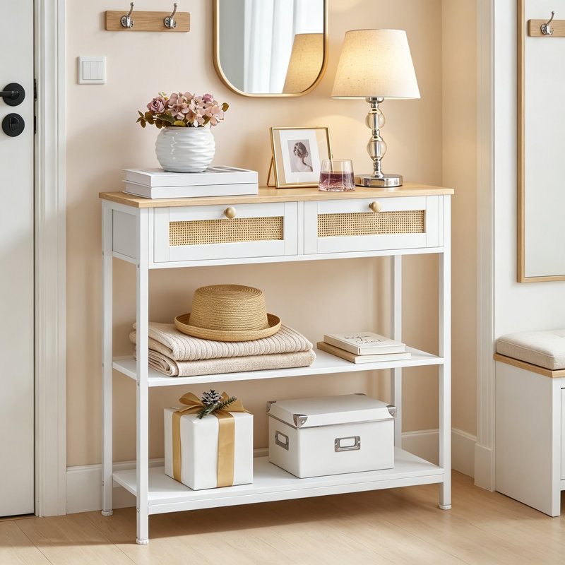 80cm Console Table, Natural + White