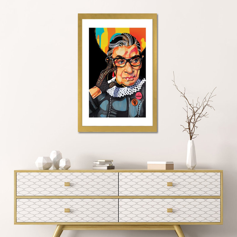 Ruth Bader Ginsburg - impression d'art graphique, Papier encadré doré, Blanc, H 24 po x l 16 po x P 1 po
