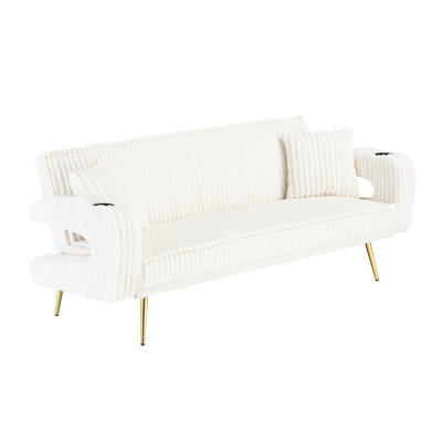 Élégant salon en velours côtelé blanc, rembourrage en éponge haute résilience, pour un tissu relaxant et épais, une structure stable et une expérience d'étude