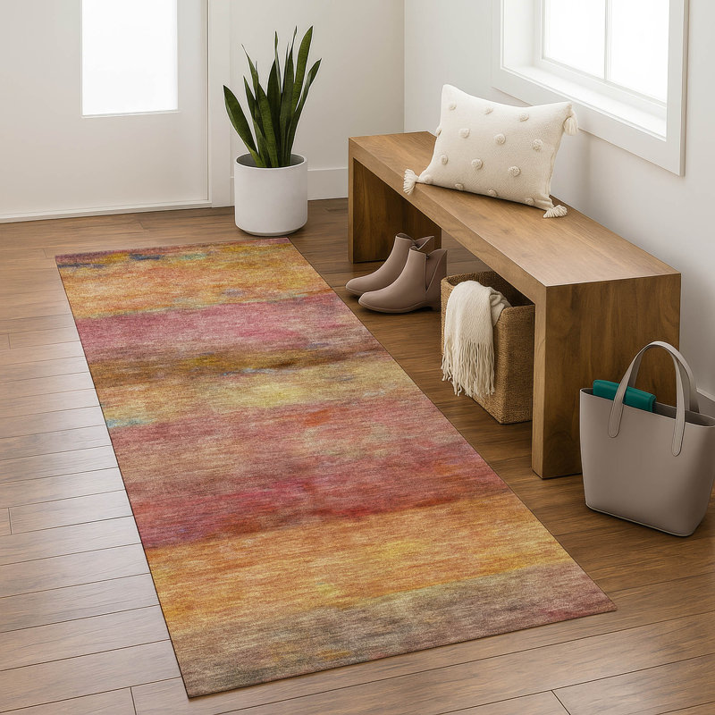 Premium Machine Washable Mayfield AMF2311 Stripes Rug, 2'3" x 7'6" Runner, Orange