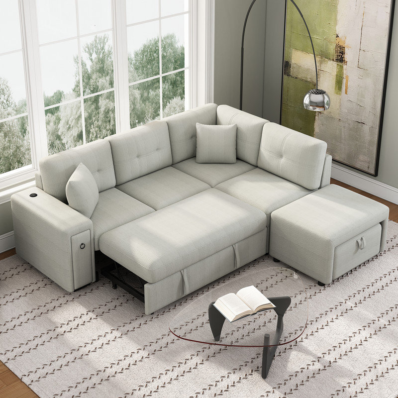 Canapé modulaire 3 pièces rembourré, Gris chenille