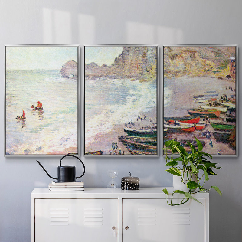 "Étretat, la plage et la porte d'Amont", reproduction encadrée sur toile par Claude Monet, Argent, H 40 po x l 78 po x P 2 po