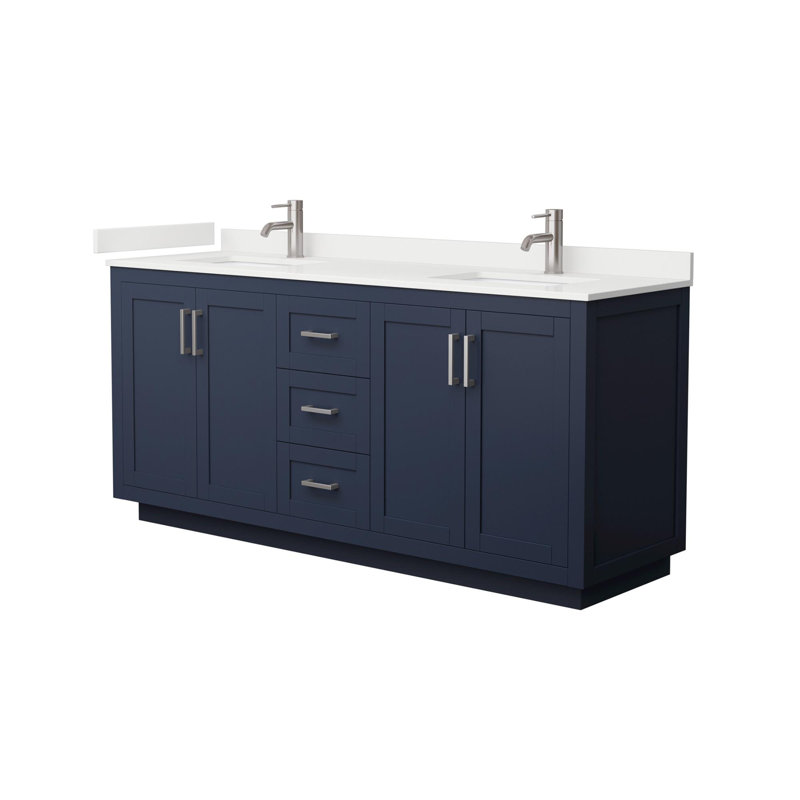 Miranda 72" Freestanding Double Bathroom Vanity with Quartz Top, Dark Blue, White Quartz, Brushed Nickel