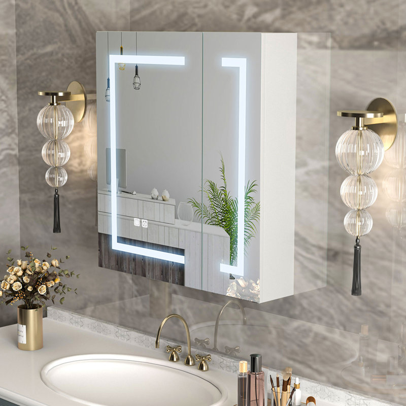 25" W X 23"h Frameless 2-door Led Wall Mounted Medicine Cabinets With Mirrors And Shelves
