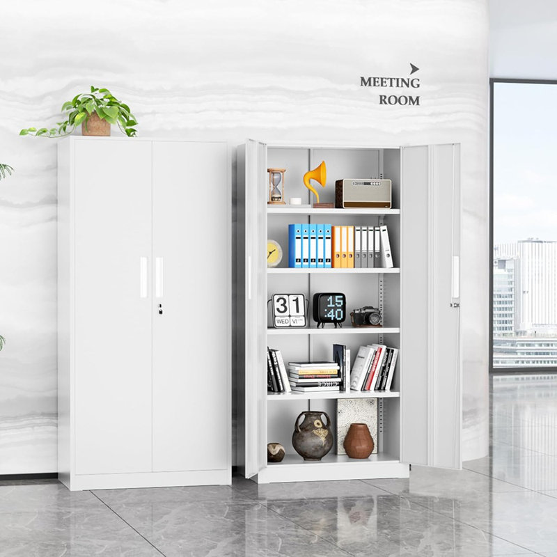 Grande armoire de rangement en acier blanche de 72 po avec 2 portes et 4 tablettes réglables, idéale pour la maison, le bureau, le garage, l'entrepôt