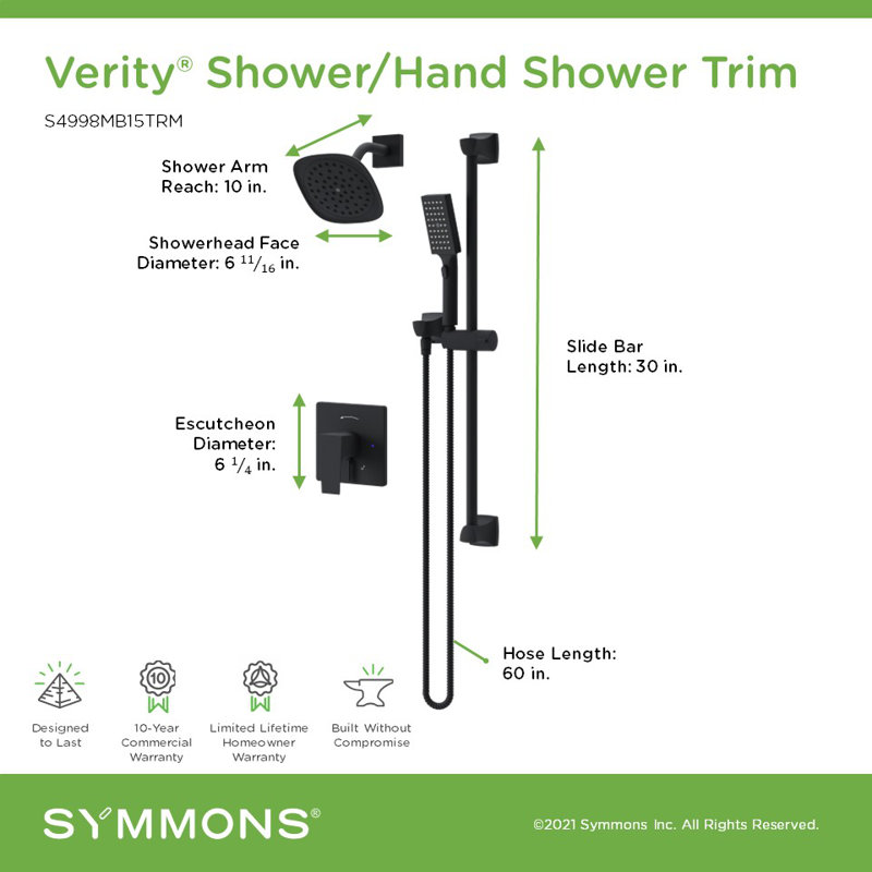 Verity HydroMersion Single Handle VersaFlex Integral Diverter Shower System, Matte Black
