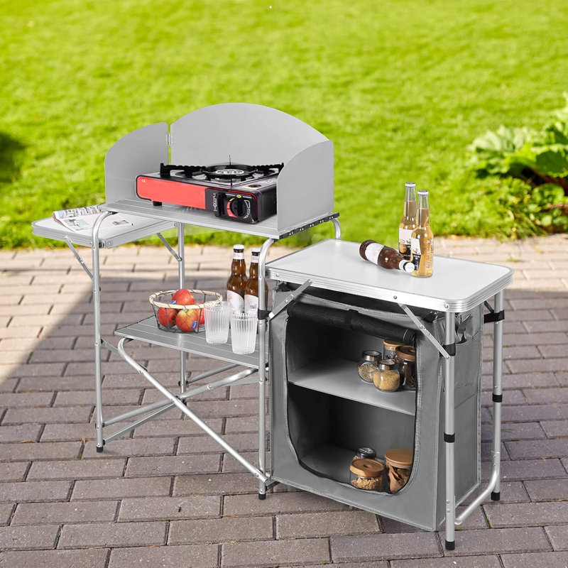 Washta Rectangular Wood Metal Folding Outdoor Camping Table , cm W 48cm cm D, White/Grey