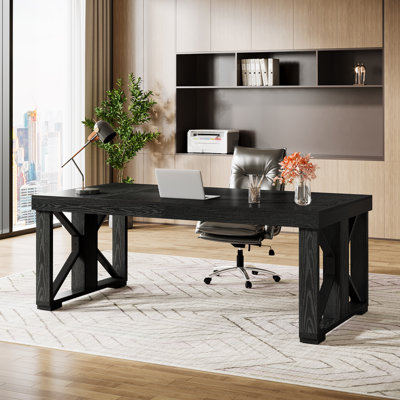 70.86" Executive Computer Desk, Large Wooden Home Office Desk