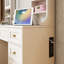 Meuble-lavabo blanc 41,4 po avec éclairage réglable, 5 tiroirs, 4 armoires, station de charge, tabouret rembourré et extérieur rétro - configuration idéale pour une chambre à coucher