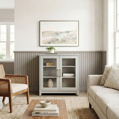 Martha Stewart Bedford Wood 2-Door Cabinet with Glass Soft-Close Doors and Premium Hardware