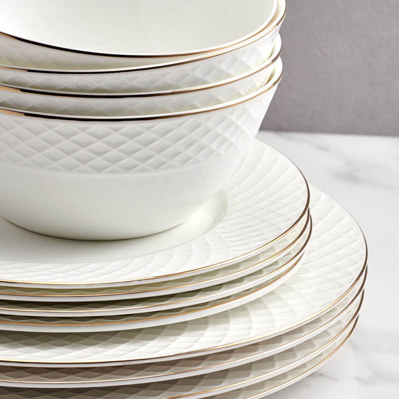 Trellis Gold 12-Pc Dinnerware Set, Service For 4
