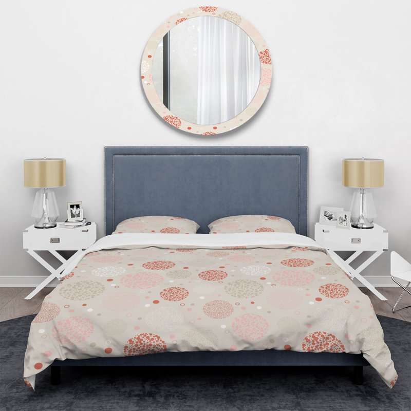 Peach Circle Dots - Abstract Duvet Cover Set - Microfiber Polyester