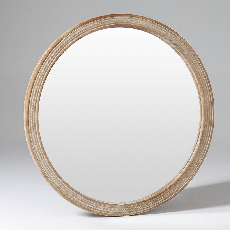 Round Decorative Wall Mirror with Woven Rattan-Textured Frame, Rustic Modern Accent Mirror for Bathroom Vanity Living Room with Easy Wall-Mount Design