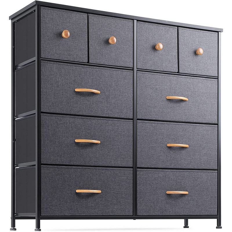 Commode double 10 tiroirs l 39,4 po, Noir/gris