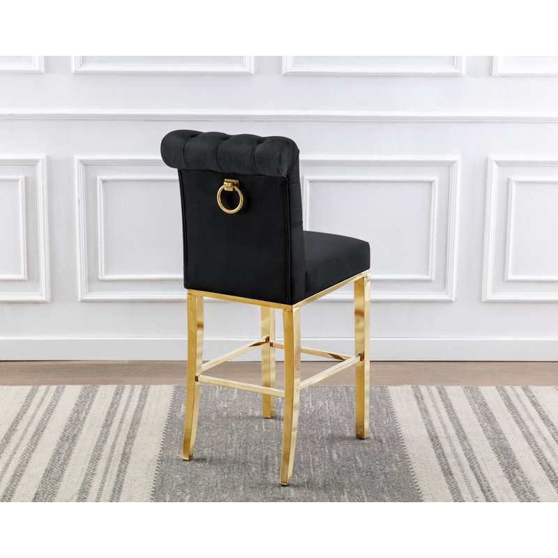Kaarle Upholstered Counter Stool with Metal Frame, Bar Stool (29" Seat Height), Black Seat/Gold Frame