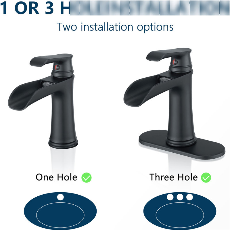 Matte Black Bathroom Faucet With Waterfall, Deck Plate, Pop Up Drain, Supply Hoses, Single Handle , Geometric Shape, Cartridge Valve Mechanism Waterfall Plate Faucet, Black, Lines, One Side Function