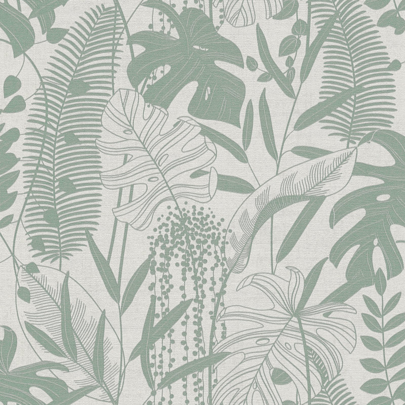Havana 2 Collection Artistic Palm Leaf Wallpaper Roll, Green