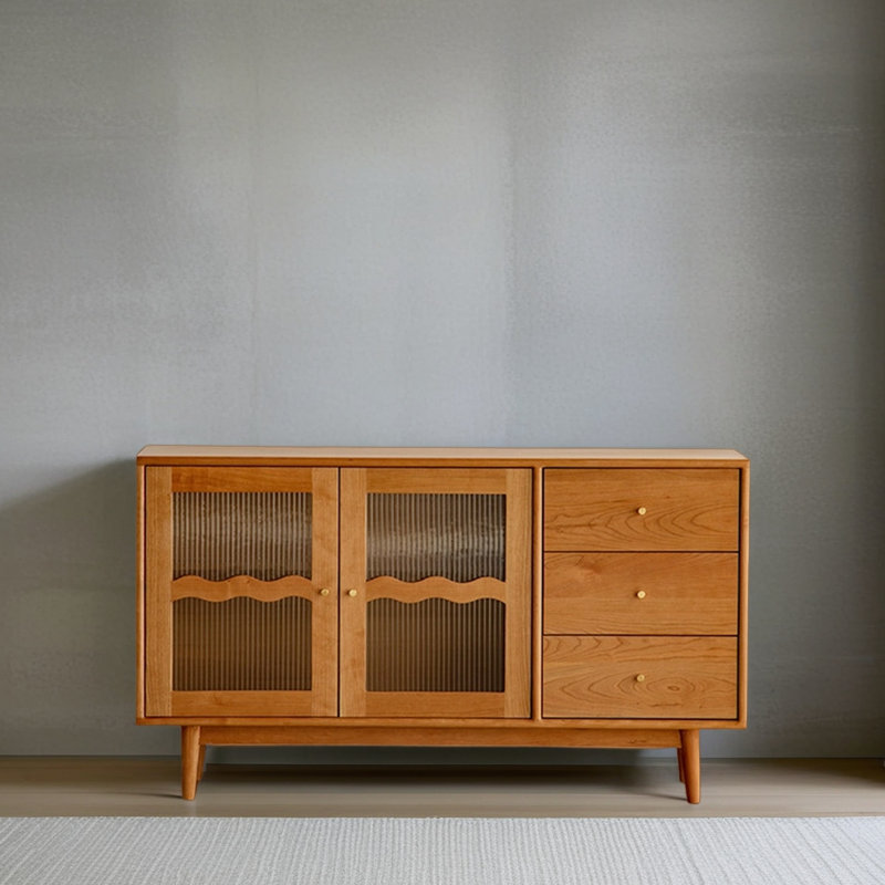 Wave-Shaped Glass Cabinet Door Accent Cabinet
