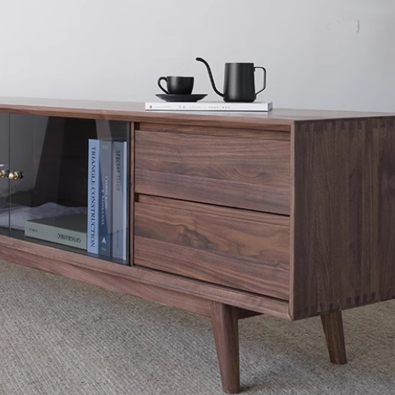 Meuble télé rétro minimaliste en bois massif, 70.86"