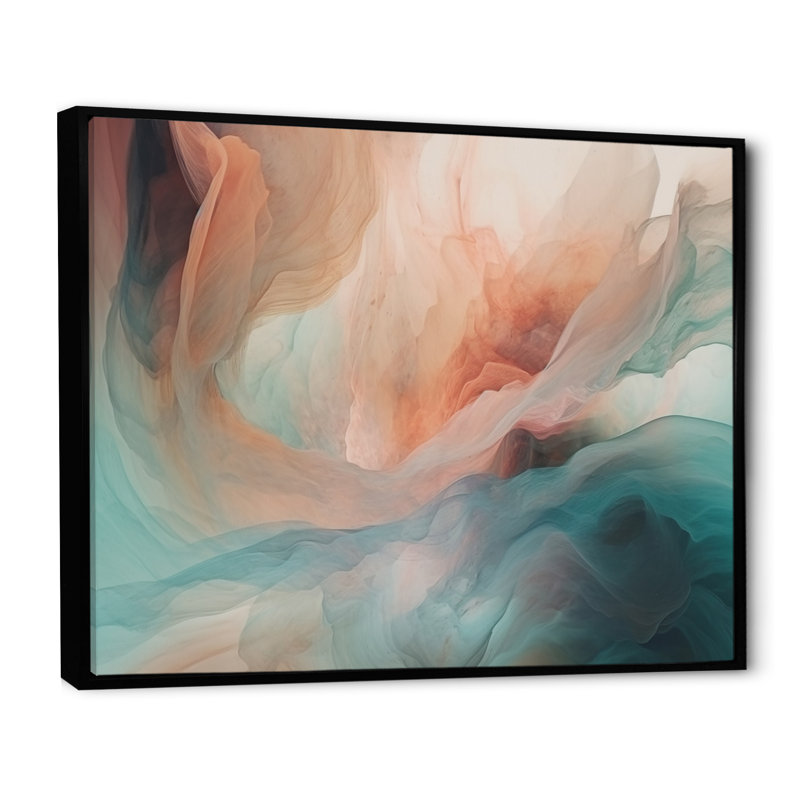 " Orange Blue Dancing Colors III ", 30" H x 40" W x 1.5" D, Black Floater Frame