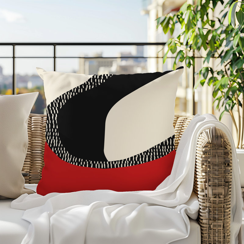 Coussin carré intérieur / extérieur pia, H 15 po x l 15 po, Rouge / noir / blanc cassé