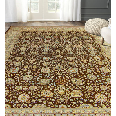 Tapis brun fait à la main de style Apolinaire Ankara, 9 pi 1 po x 12 pi 2 po