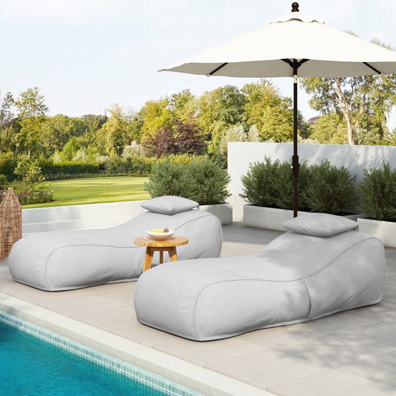 Brody Outdoor Bean Bag Lounge Chair With Headrest, Gray