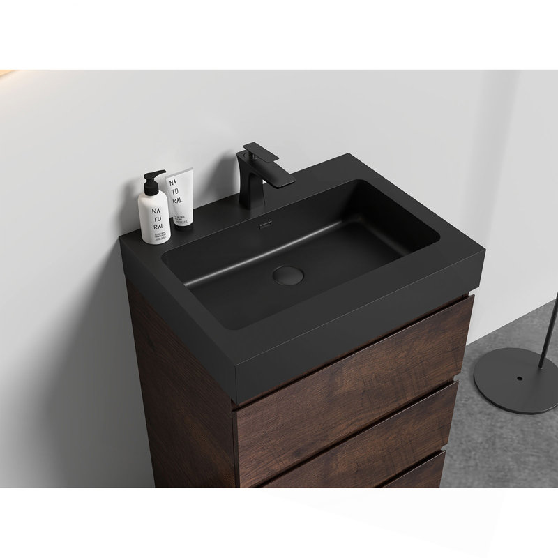 Vasque intégrée en surface solide technique, SANS bonde ni robinet, couleur noir mat