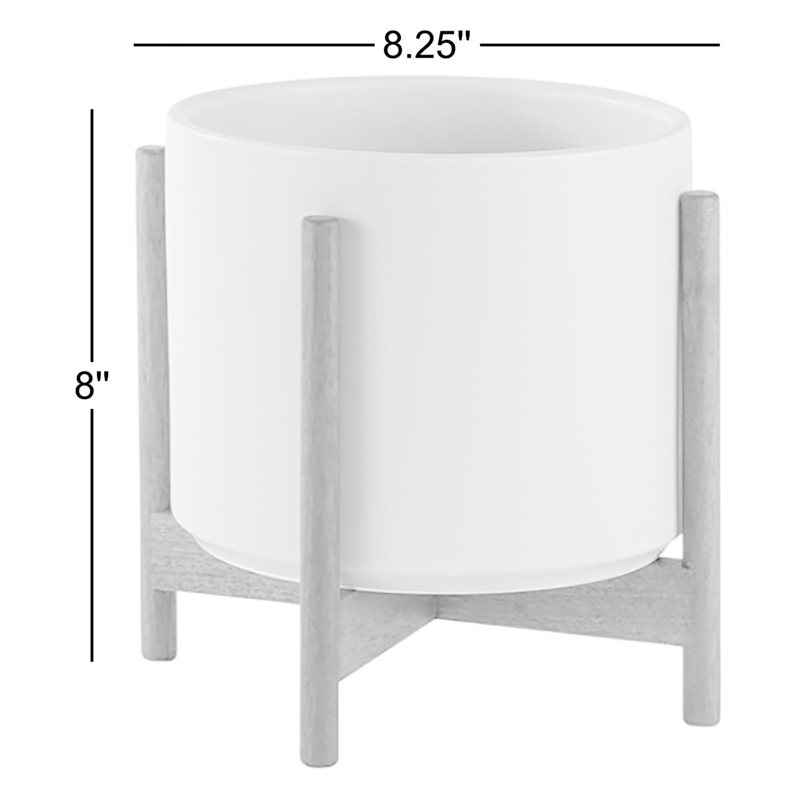 8" Ceramic Pot Planter, Black/Dark Teak