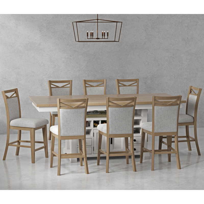 Bankhead Four Leg Dining Set, 9 Pieces: Table, 8 Chairs