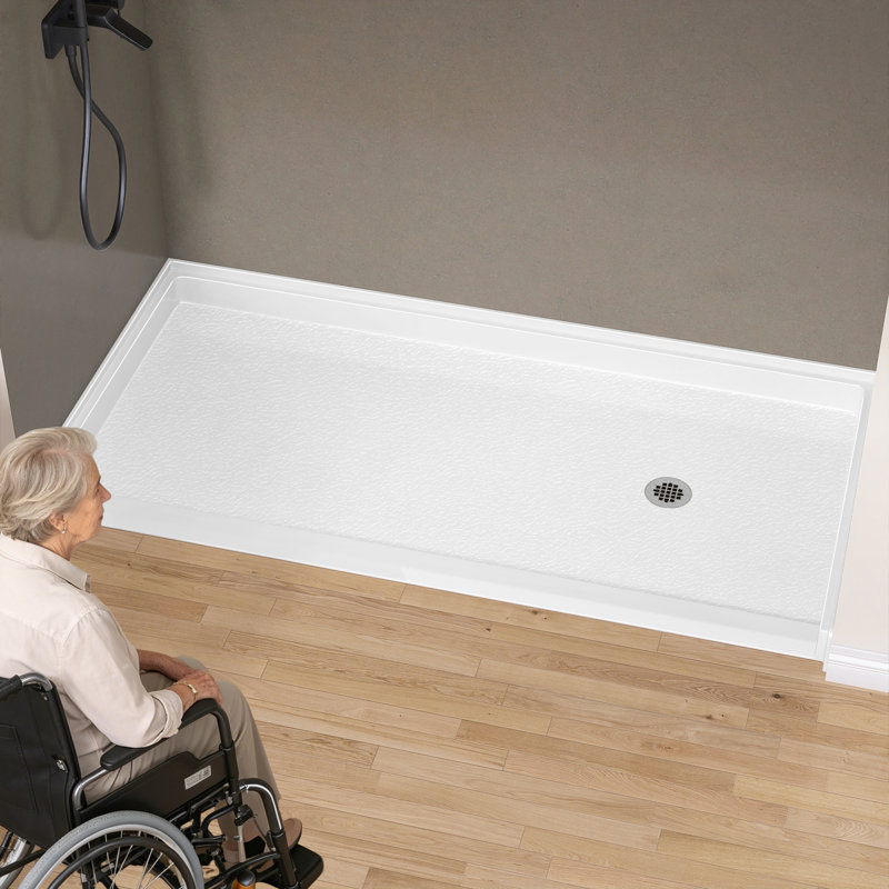 72'' W X 36'' D ADA Acrylic Alcove Shower Pan Single Threshold Handicapped Shower Base Rectangular White Shower Tray with Non-Slip Design