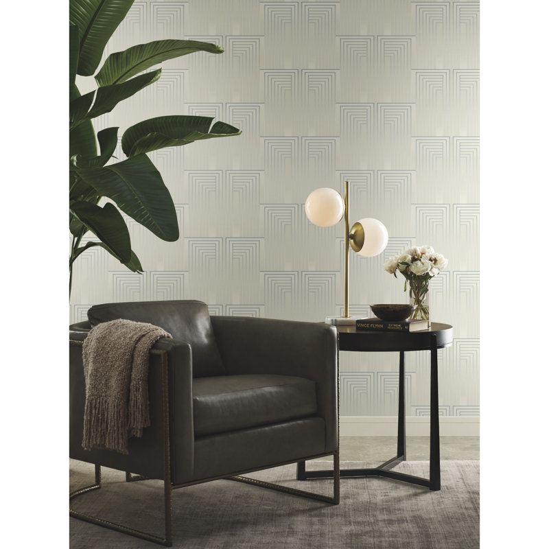 Geometric Metallic Wallpaper Roll by Candice Olson, Dusty Blue/Silver