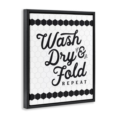 Geometric Laundry Phrase Gold Framed Floater Canvas Wall Art by Lettered and Lined