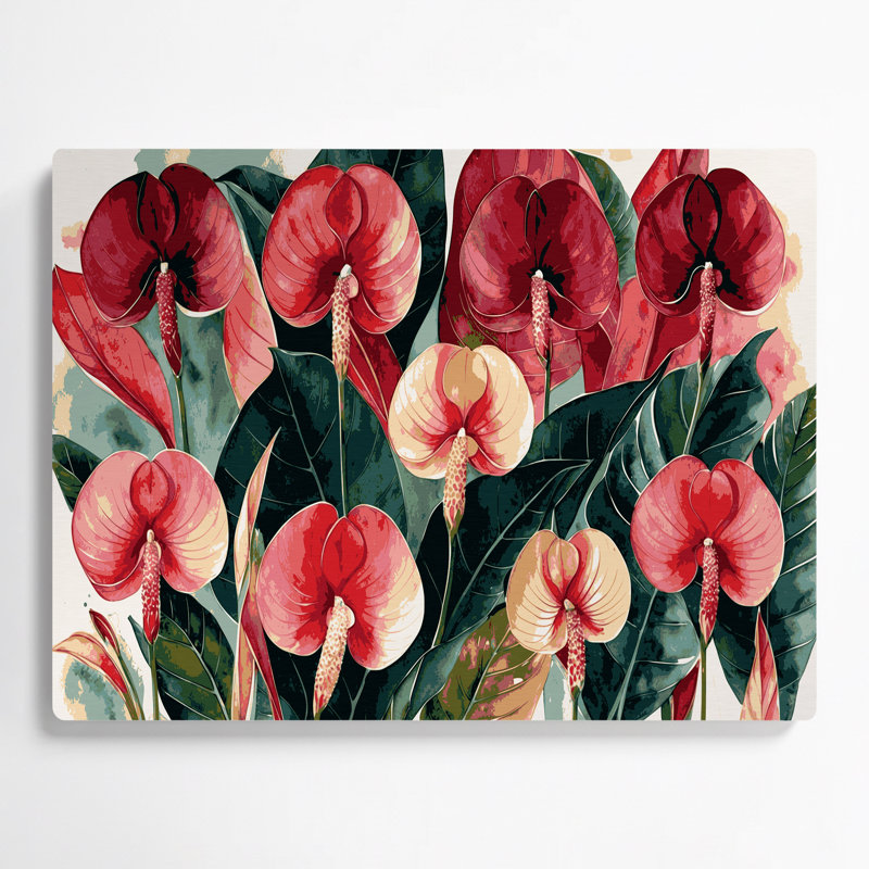 Art mural botanique en métal rouge Anthurium, H 132 po x l 168 po x P 0,05 po
