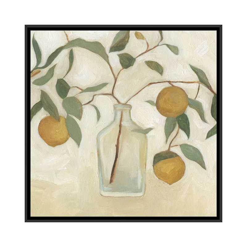 «Greenery Still Life I» par Emma Scarvey - impression d'art graphique, H 26 po x l 26 po x P 1,5 po, Toile avec cadre noir