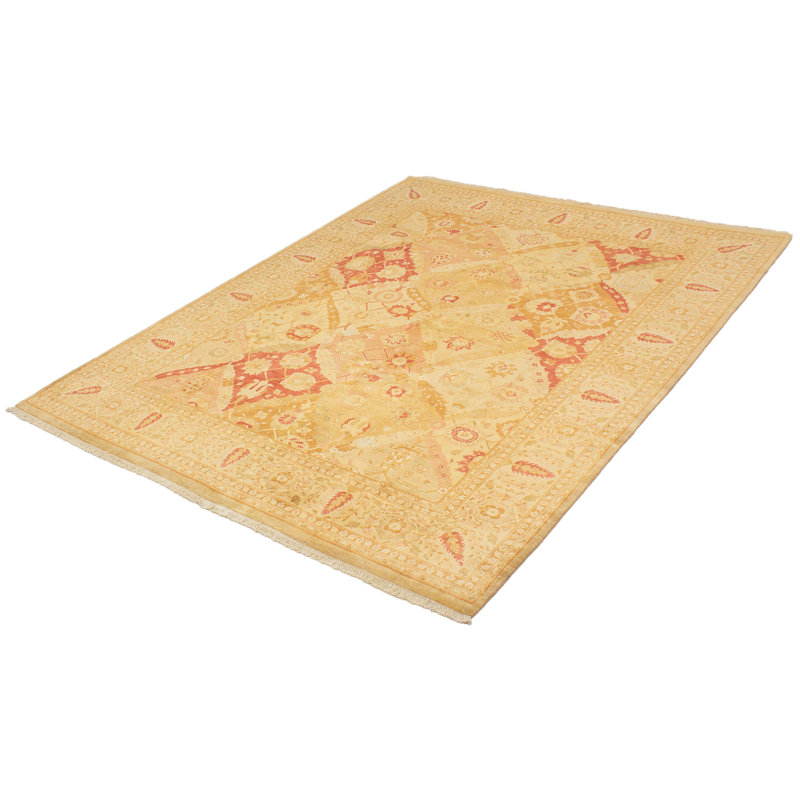 Tapis d’intérieur en laine ushak naturel/rouge 8 pi x 10 pi one-of-kind à la main-noué la 2010 Yeprad