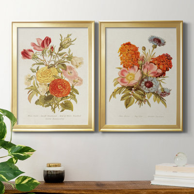 " Antique Floral Bouquet I " 2 - Pieces