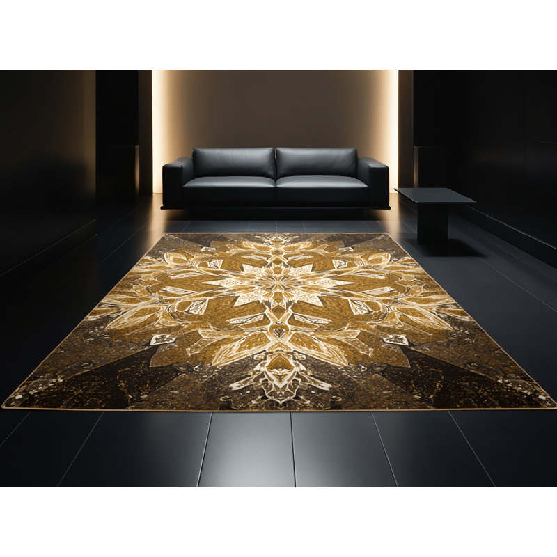 Soft Plush Farner Christmas Modern & Contemporary Abstract Area Rug in Brown – LightBrown Binding, 5x7