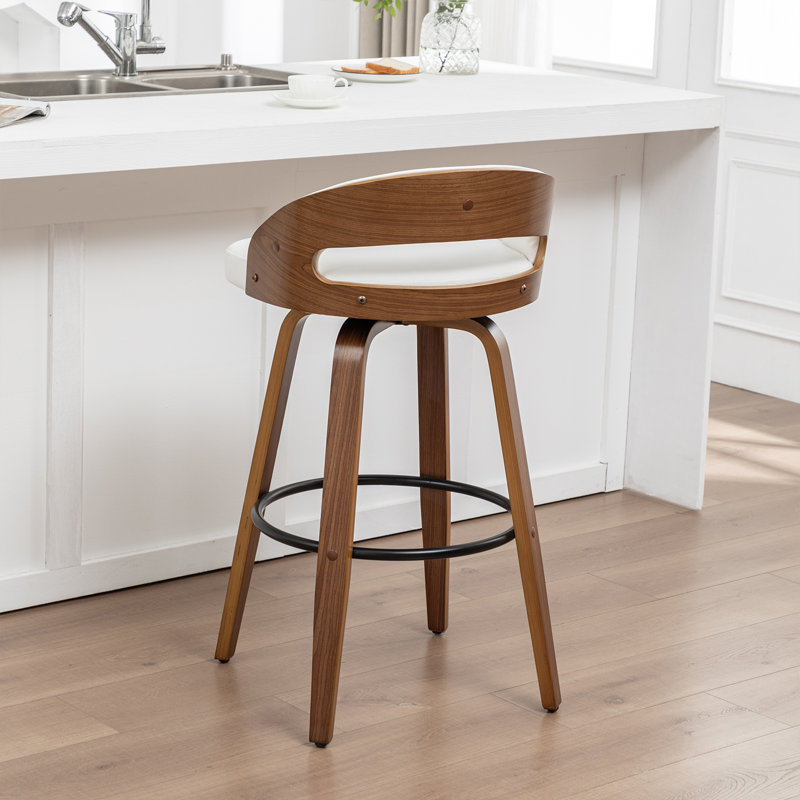 Swivel Upholstered and Faux Leather Bar Stool, White, Bar Stool (76.2cm Seat Height)