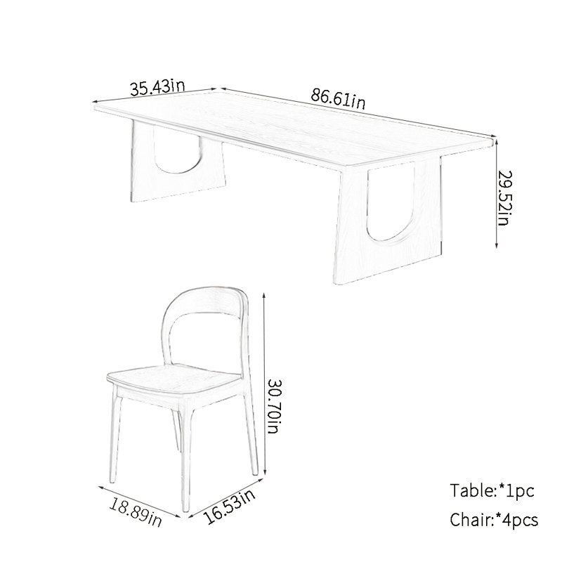Ensemble de table de salle à manger rectangulaire en bois massif, H 29,52 po x L 86,61 po x l 35,43 po