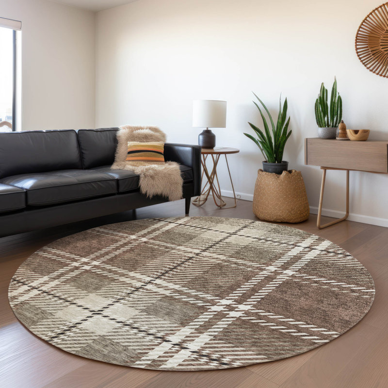 Premium Machine Washable Prisco Brown Rug, Round 8'