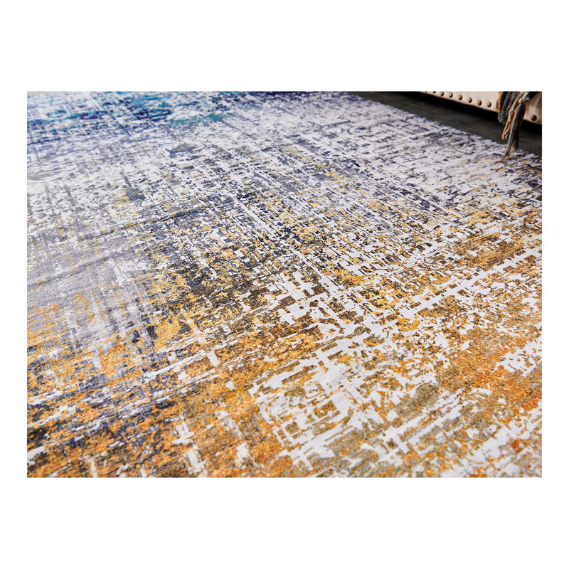 Collection Abstract Design Turquoise Gray Rust Machine Washable Super Soft Area Rug, Rectangle 4' x 6'