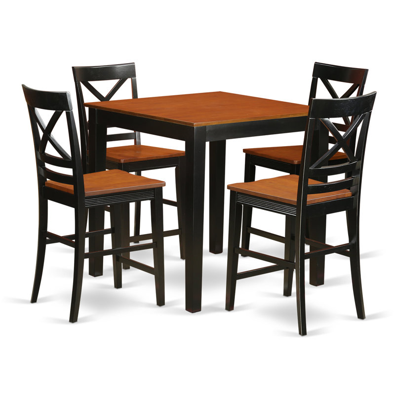 5 Piece Counter Height Pub Set Includes a Square Dining Room Table and 4 Kitchen Chairs, Black & Cherry, Black/Cherry