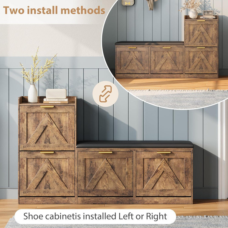 Shoe Storage Cabinet with Bench, 4 Flip‑Drawer Entryway Organizer with Cushioned Seat for 35‑40 Pairs, Brown
